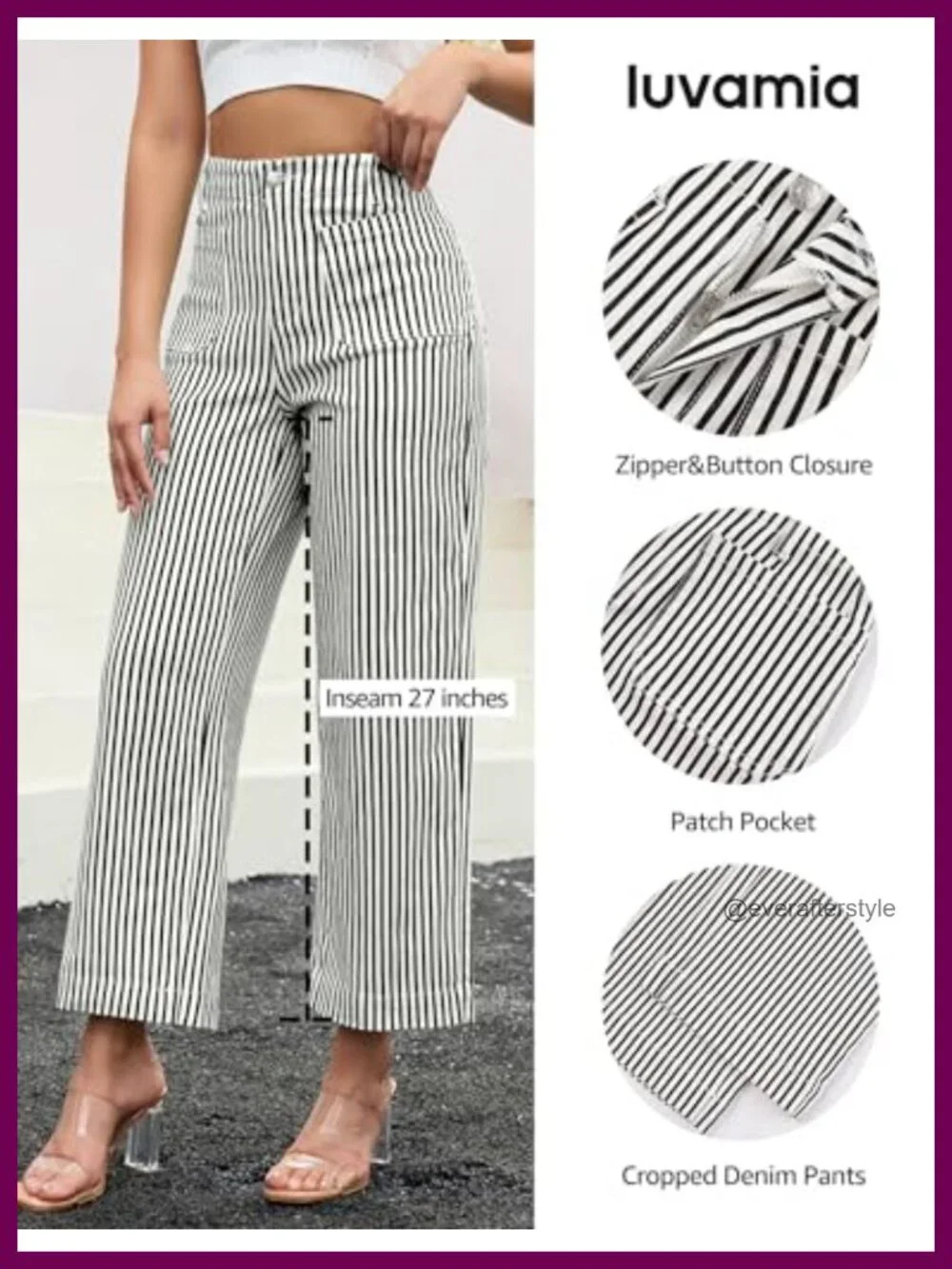 High Waisted Wide Leg Cropped Striped Stretch Denim Jeans